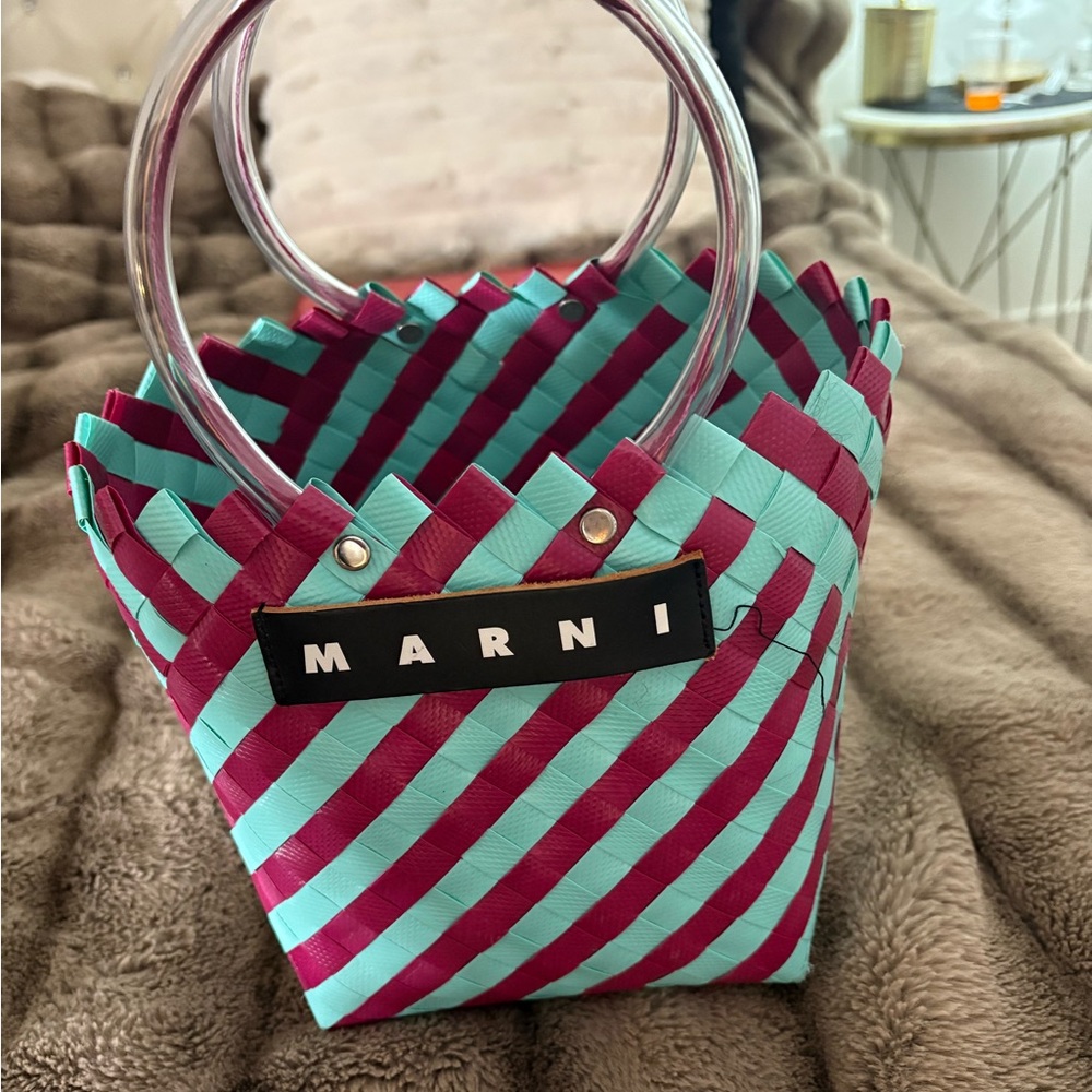 Marni Pink and Teal Mini Woven Bag